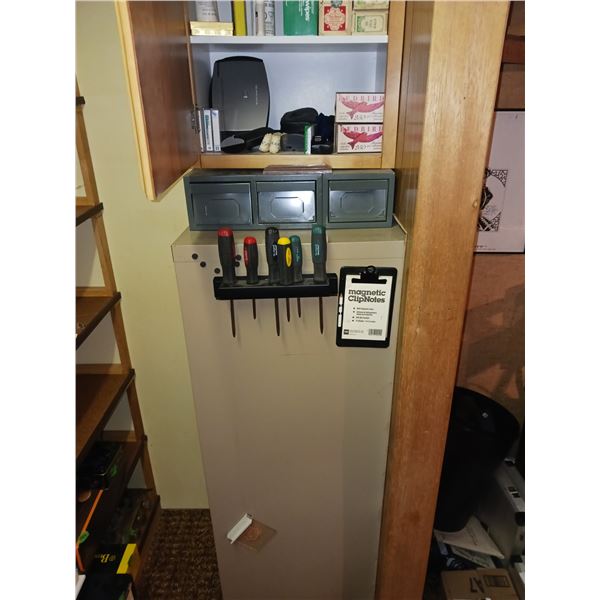 Contents on the Side of Metal Cabinet + ContentsInside the Cupboard Above