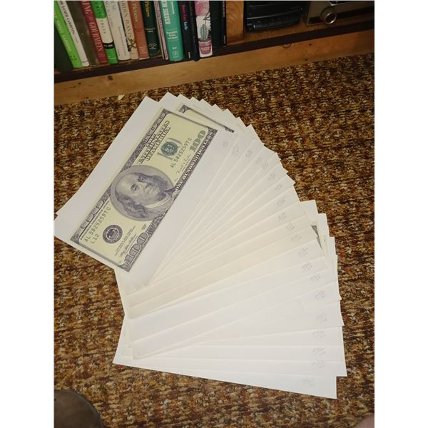 Lot of Numbered $100 US Dollar Fantasy Enlarged Banknotes