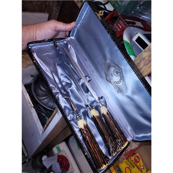 Vintage King Carver Carving Set Faux Antler Handles