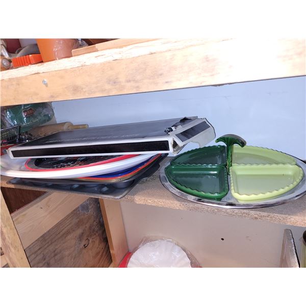 Lot of Vintage Kitchen Items - Boxed Haddon Hall Cheese Board, Serving Rays, Appetizer Tray +