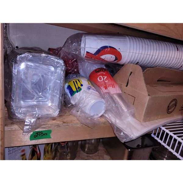 Large Lot of Disposables - Paper Plates, Napkins, Cups, Foil Containers, Cutlery +