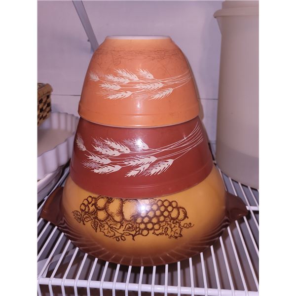 Lot of 3 Vintage Pyrex Bowls - 2 Autumn Harvest, 1 Old Orchard