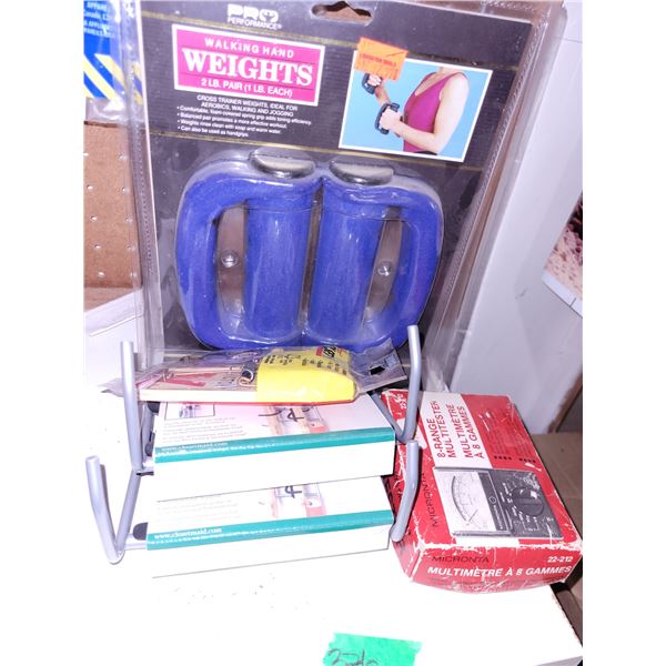 Walking Hand Weights + Empty Vintage Multitester +