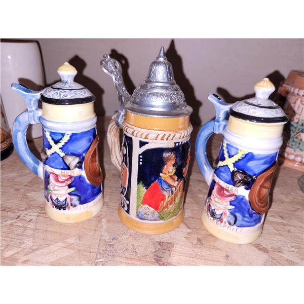 Lot of 3 Vintage Beer Steins