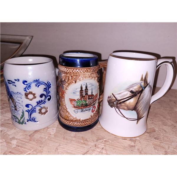 Lot of 3 Vintage Beer Steins