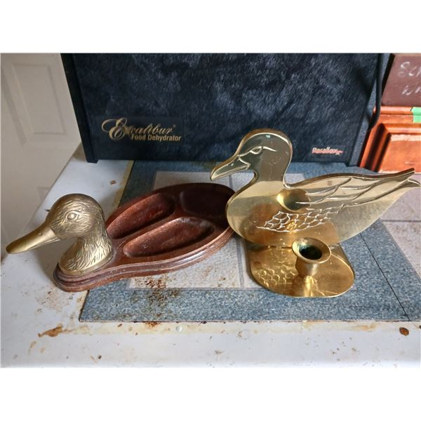 Vintage Men's Valet DUCK Wooden Tray Jewelry & Vintage Brass? Duck Candlestick