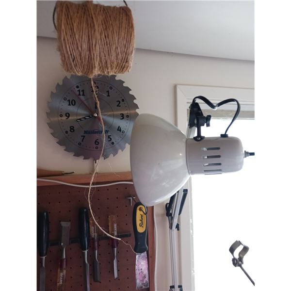 Lot Of Mancave Items, Mastercraft 10-in Shop Wall Clock & Dainolite Lighting DXL334-X-WH Spring Bala