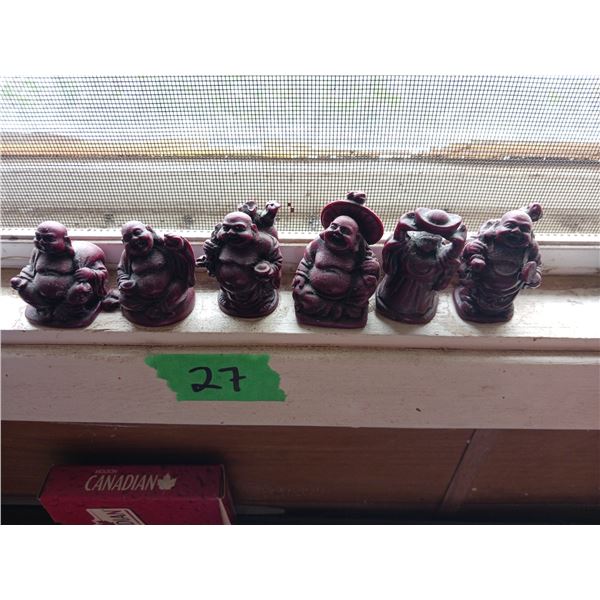 Set of 6 Vintage Chinese Miniature Resin, Happy Buddha Figurines