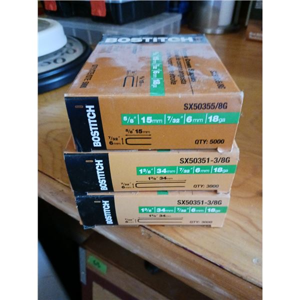 Lot Of 3 Narrow Crown Finish Staples Boxes, 2 Bostitch SX1838K 1/2" 18-Gauge 7/32" Narrow Crown Fini