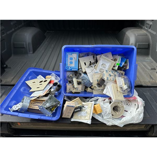 Blue Tote of Various Electrical Hardware & Parts