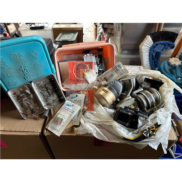 Fishing Flies, Lures + Bag of Fishing Reels