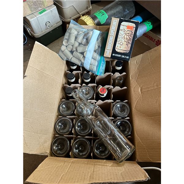 Box of Home Brewing Bottles, Corks, Etc
