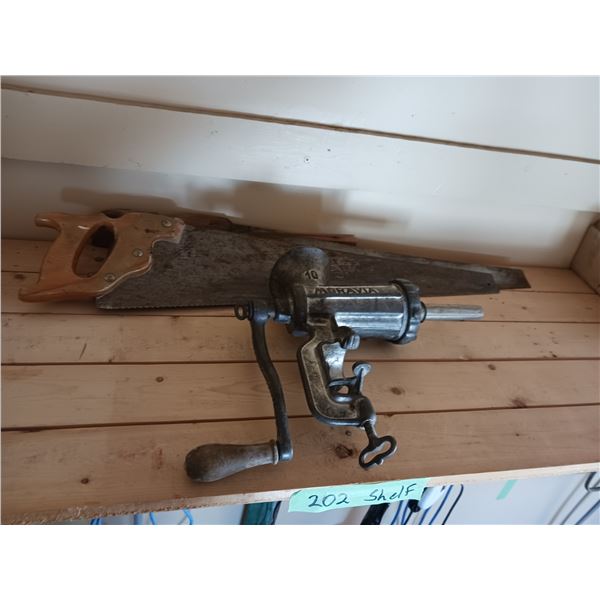 Vintage Saw & Meat Grinder