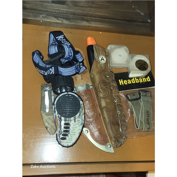 Lot of Outdoors Items - Knifves, Head Light +
