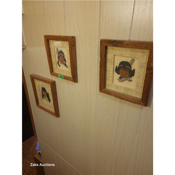 Lot of 3 Vintage Needlepoint Indigineous Framed Pictures