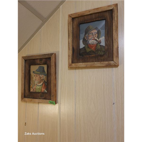 Set of 2 Old Men Needlepoint Picures