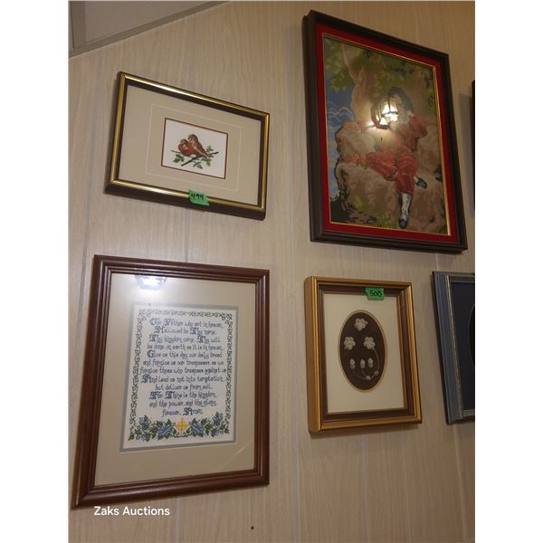 Lot of 3 Vintage Embroidered Needlepoint Framed Pictures
