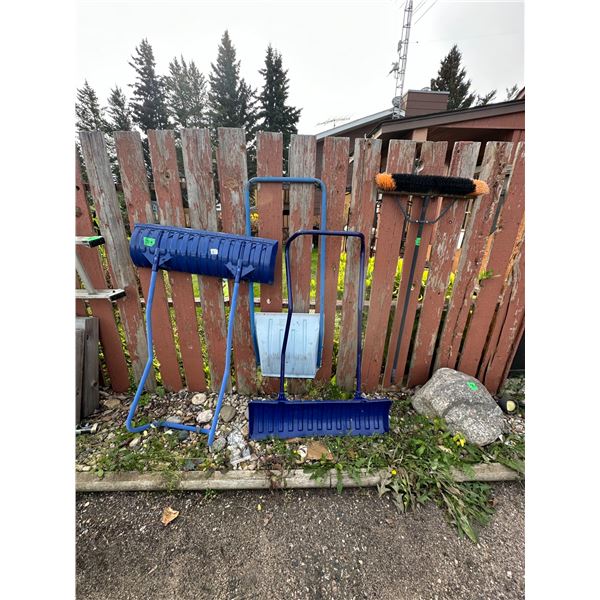 Lot of Snow Shovels and Shop Broom