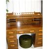 Image 2 : Roll top desk, fake tree, 2 bookcases, framed picture, electric organ and 2 stools (227)