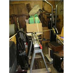 Lot of: large metal cutter, power stacked exercise machine, sleeping bag, tool trunks, etc. (227)