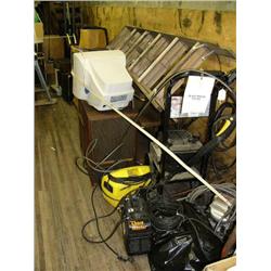 Lot of: sleeping bags, stereo system, drills, military clothing, high pressure water washers, Clark 