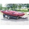 Image 1 : Inflatable Achilles skiff with trailer, 25hp Evinrude, anchor, oars, 2 gas jugs, fishing pole holder