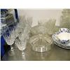 Image 2 : Entire shelf of blue floral dishes, pressed glass, stem wear, crystal bowl, etc. (227)