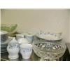 Image 6 : Entire shelf of blue floral dishes, pressed glass, stem wear, crystal bowl, etc. (227)