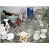 Image 4 : Middle shelf of blue and white dishes, teapots, clock, milk glass, tea set pressed glass, etc. (227)