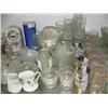 Image 5 : Middle shelf of blue and white dishes, teapots, clock, milk glass, tea set pressed glass, etc. (227)
