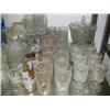 Image 7 : Middle shelf of blue and white dishes, teapots, clock, milk glass, tea set pressed glass, etc. (227)