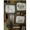 Image 2 : Lot of 10 framed pictures: antelope, buffalo, mountain goat, deer, dog team, owl, original oils (227