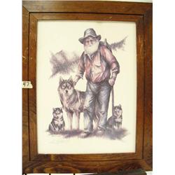 Doug Lindstrom print of miner with 3 dogs (227)