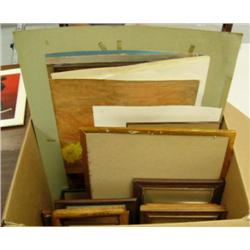 Lot of art: original on canvas, framed lion, garden scene and flower, kitten poster, misc. frames an