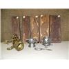 Image 1 : Lot of 5 carved wood wall hangings, 3 pewter pieces and a brass door bell (232)