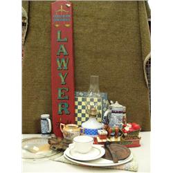 Lot of: kerosene lamp, beer stein, old Christmas collectable, and misc. dishes (235)