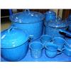 Image 2 : Lot of granite ware: cups, plates, pots, pans and utensils (235)
