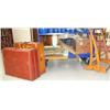 Image 1 : 2 old suitcases, old newspaper clippings, original art, wood box, small wood ladder and wood rack (2