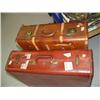 Image 2 : 2 old suitcases, old newspaper clippings, original art, wood box, small wood ladder and wood rack (2