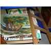 Image 3 : 2 old suitcases, old newspaper clippings, original art, wood box, small wood ladder and wood rack (2