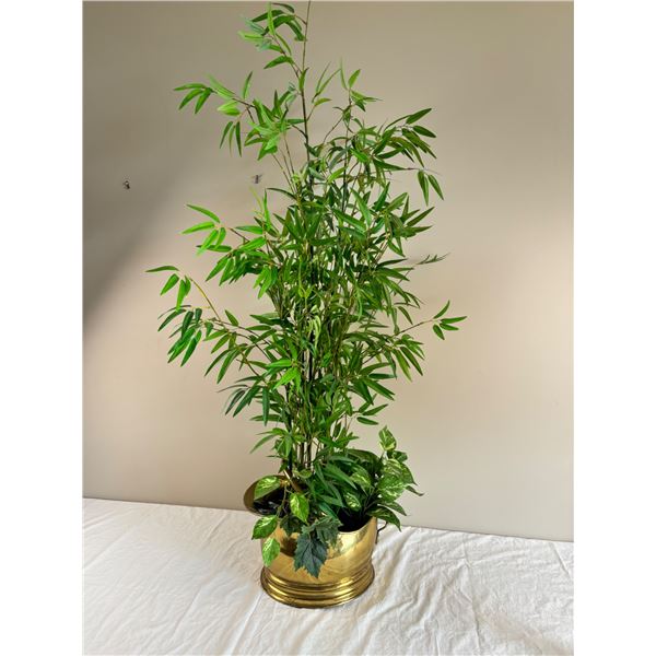 Brass Coloured Coal Scuttle With Faux Tree