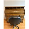 Image 1 : Wooden Roll Top Desk (No Key) & Office Chair