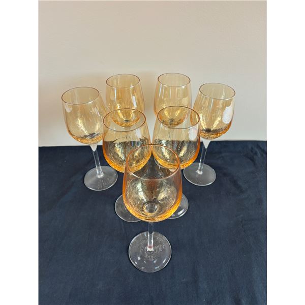 7 Crackle Glass Coloured Wine Glasses