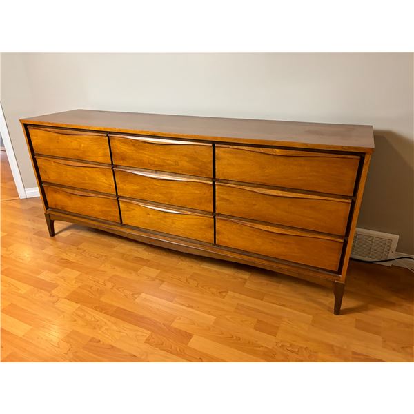 Vintage "Satin Walnut" 9 Drawer Dresser
