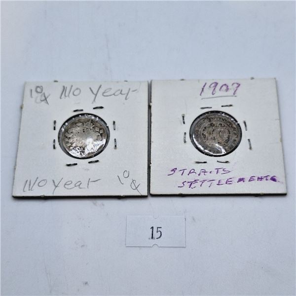 1918 Canadian & 1909 Straits Settlements Silver Dimes