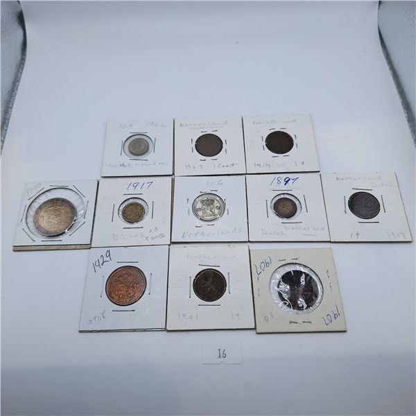 Set of 11 Antique Coins from the Netherlands - Silver Coins Included