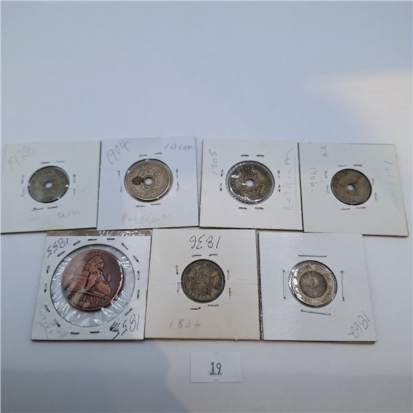 Set of Seven Antique Coins from Belgium