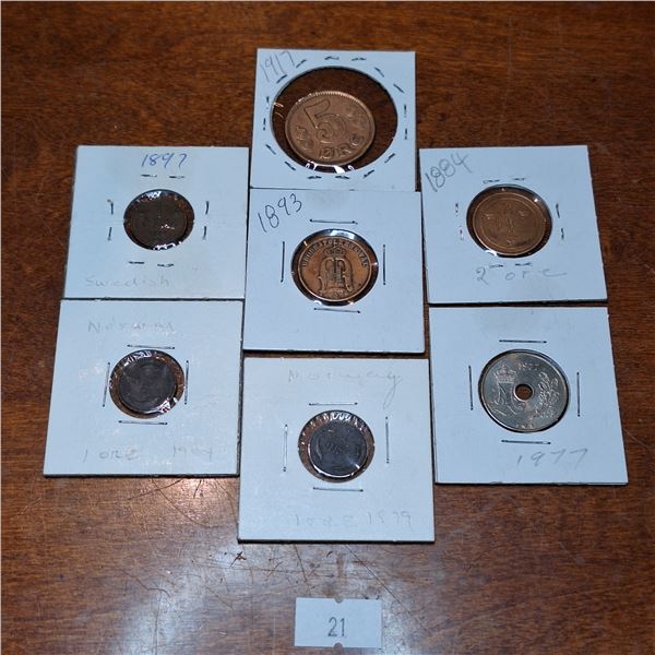 Set of Seven Antique Coins from Sweden