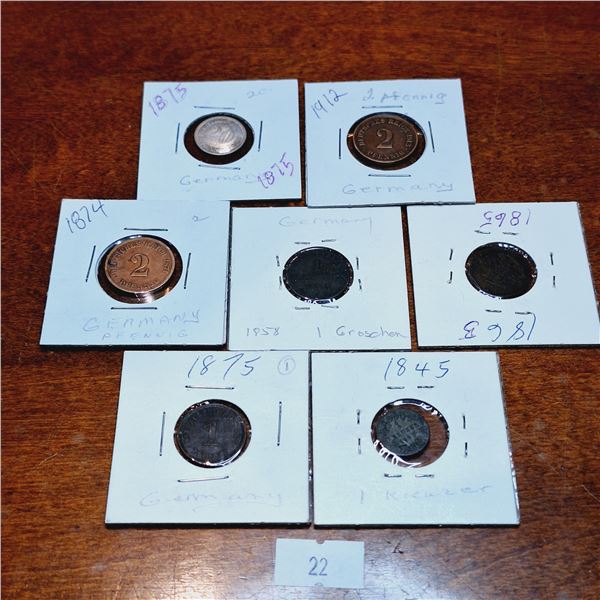 Set of Seven Antique Coins from Germany