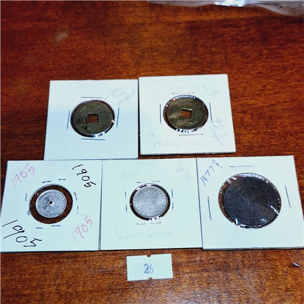 Set of Five Antique Coins from Hong Kong and China